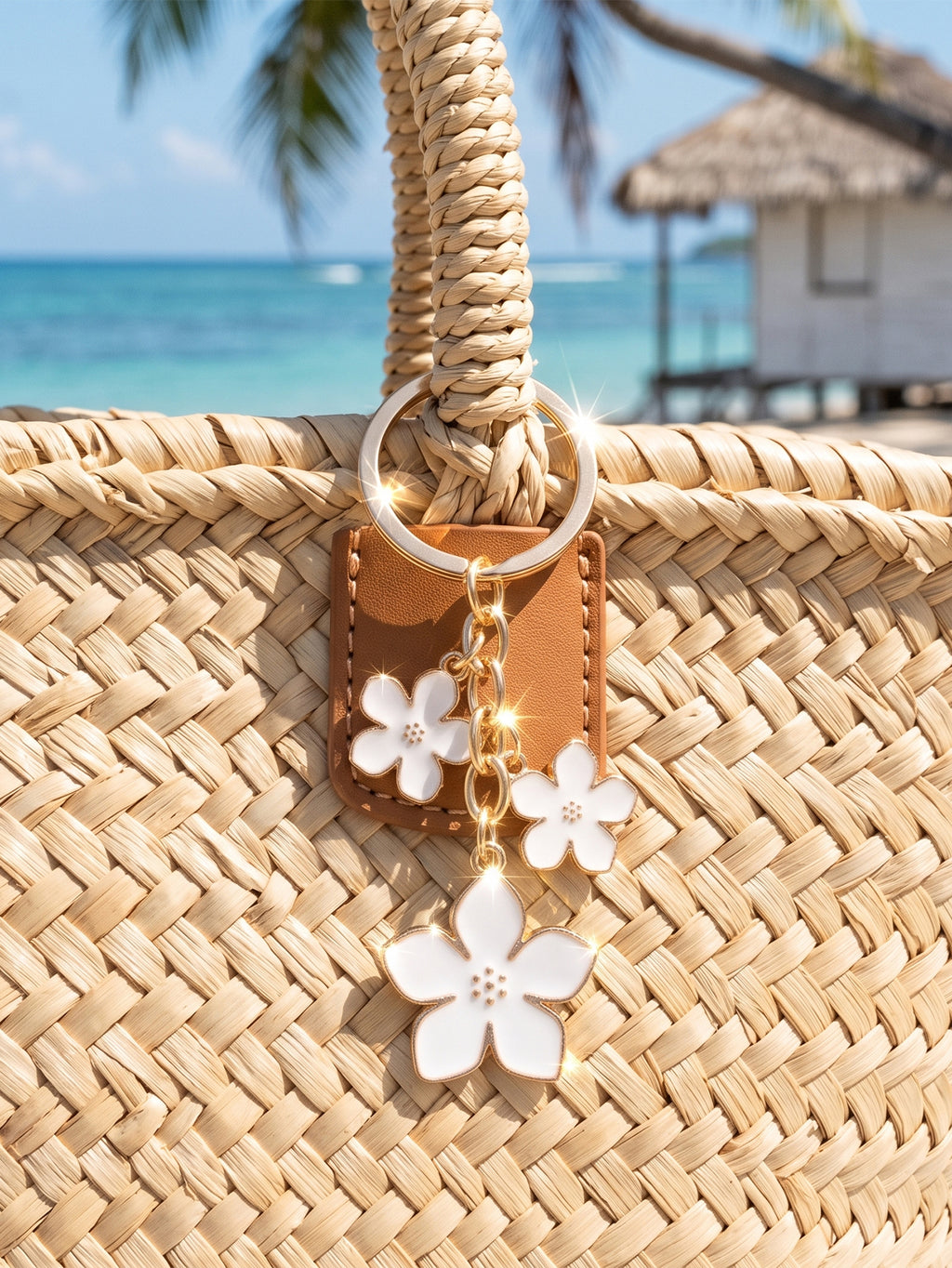 White cherry blossom keychain with floral accents | KCA070-02 | image 3