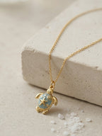 Gold-Tone Blue Turtle Pendant Necklace with zinc-alloy hardware | NA947-01 | image 3