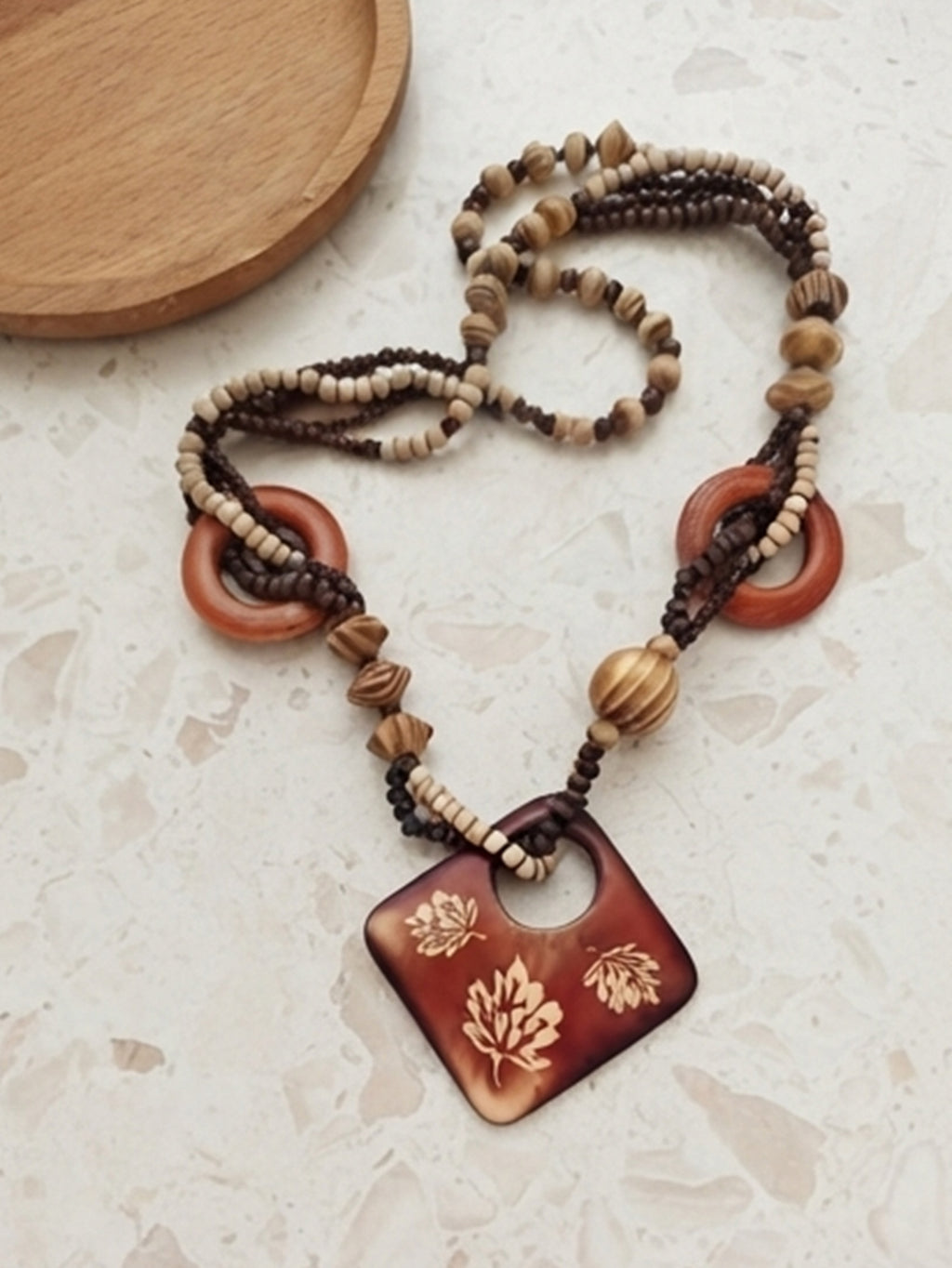 Wooden Cube Beaded Necklace with wooden beads | NA884-01 | image 3