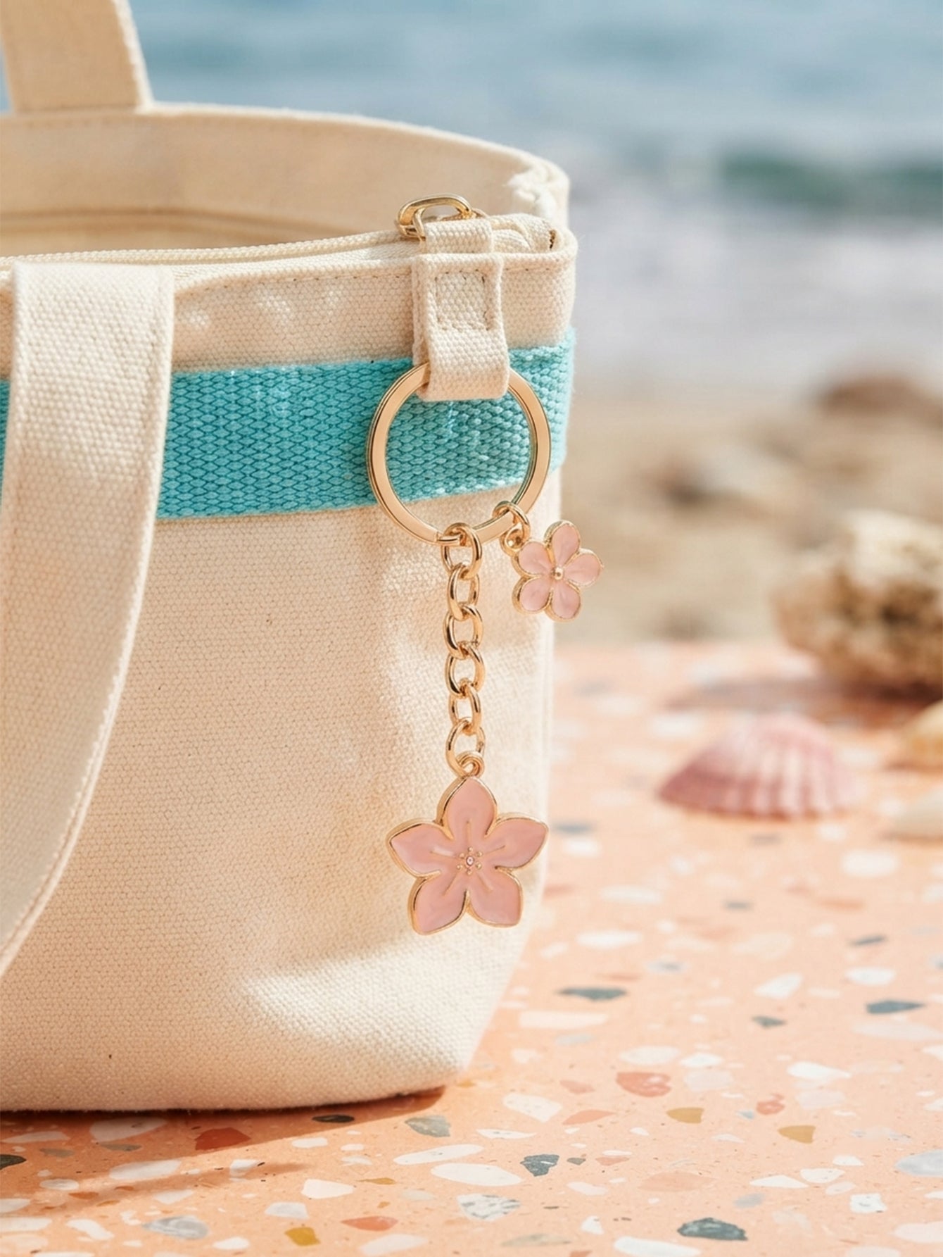 Pink cherry blossom keychain with floral accents | KCA070-10 | image 3