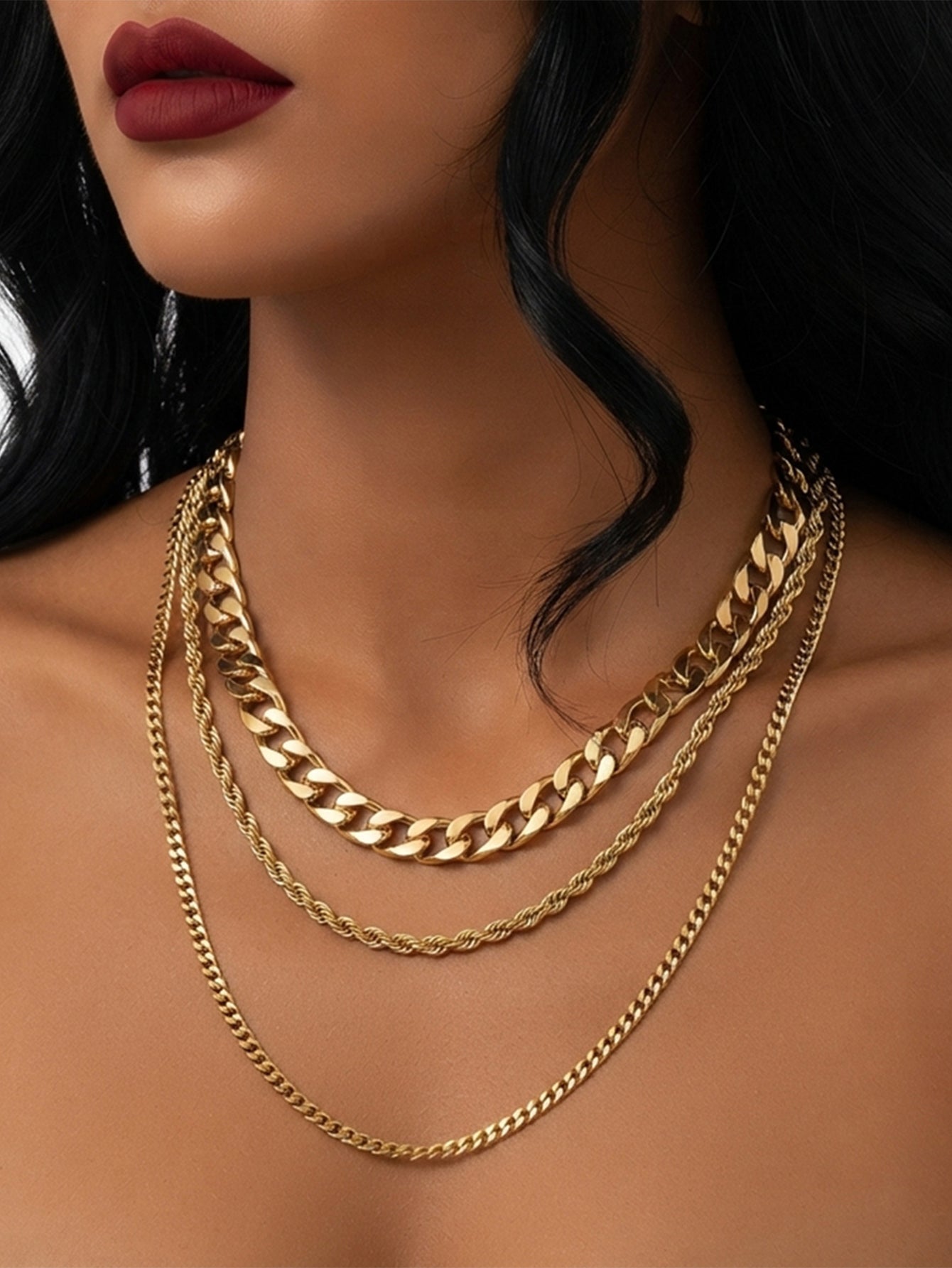 Gold-Tone Chain Necklace Set with zinc-alloy hardware | NA928-01 | image 3