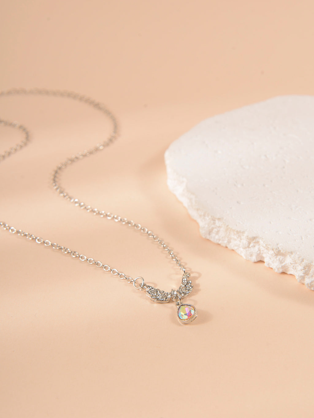 Silver-Tone Zircon Wing Necklace with zinc-alloy hardware | NA615-01 | image 3