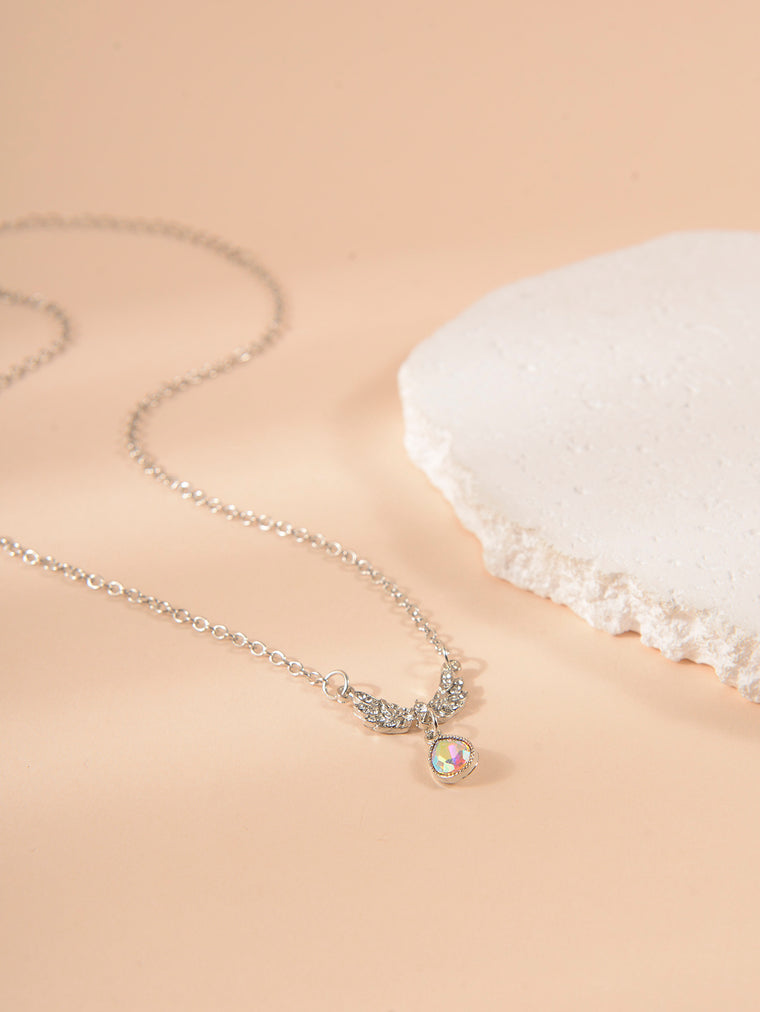 Silver-Tone Zircon Wing Necklace with zinc-alloy hardware | NA615-01 | image 3