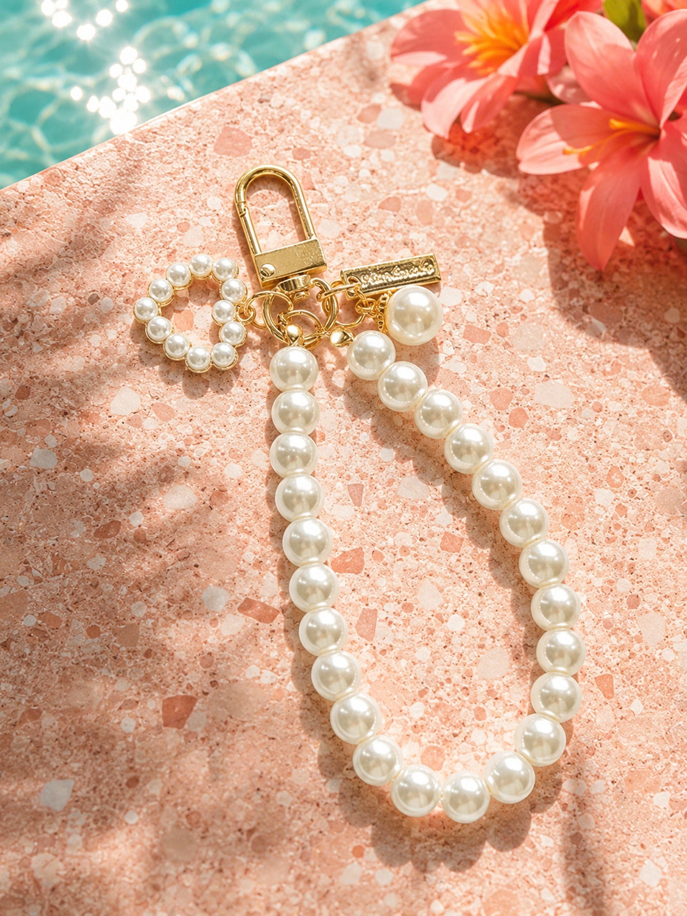 Heart bag charm with faux pearl beads | KCA056-02 | image 3