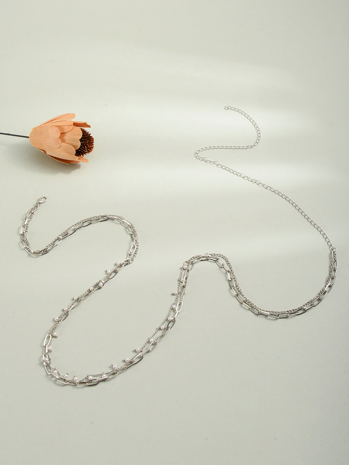 Silver-Tone Pearl Double-Layer Waist Chain with zinc-alloy details | BCN0242-02 | image 3