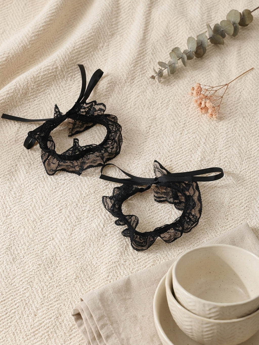 Black Lace Tie Anklet with polyester details | JL7373-01 | image 3