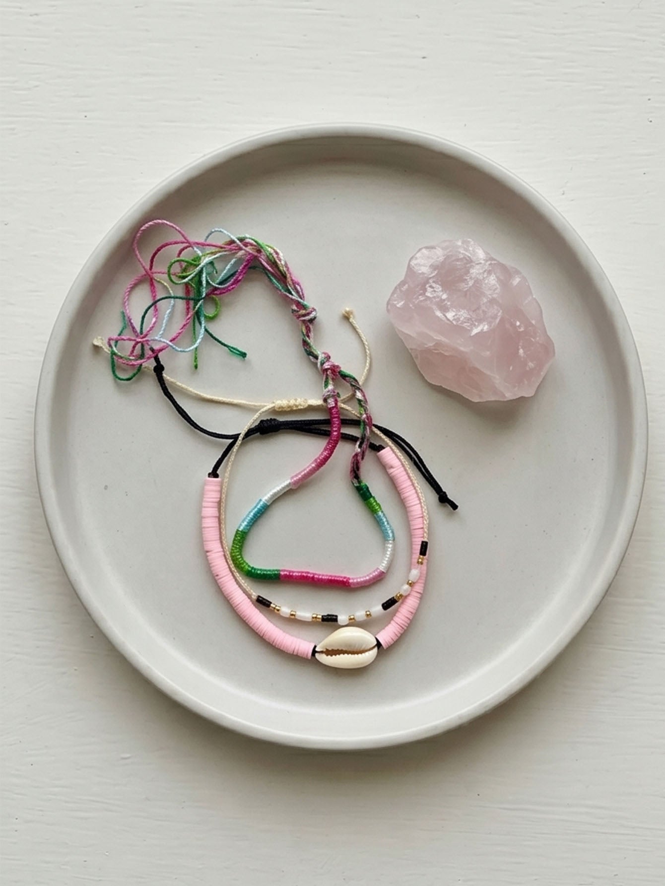 Pink braided three-piece bracelet set with adjustable pull cords | BRA564-01 | image 3