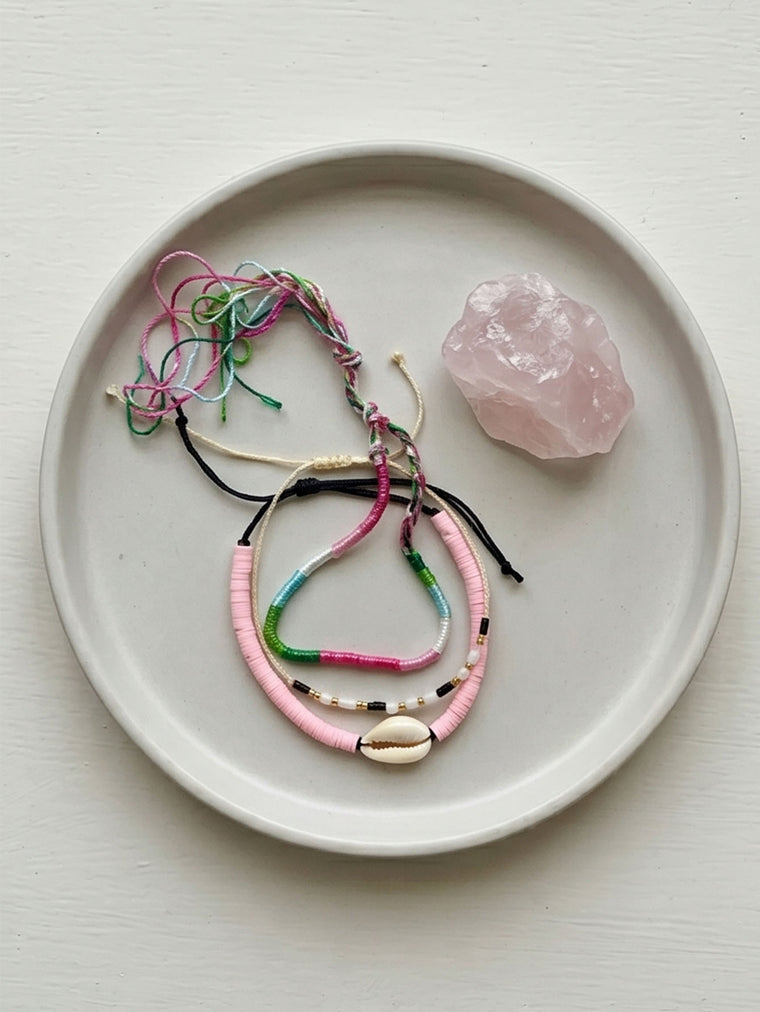 Pink braided three-piece bracelet set with adjustable pull cords | BRA564-01 | image 3