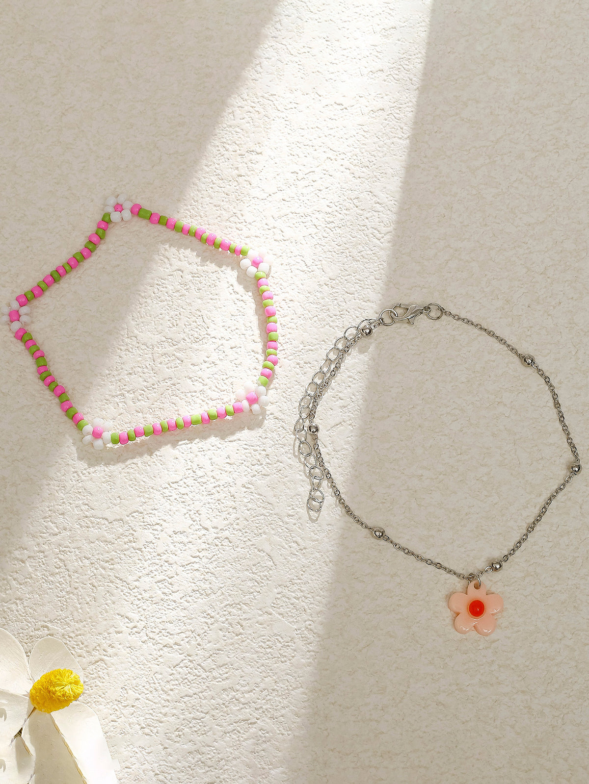 Pink Beaded Flower Anklet Set with plastic details | JL7253-01 | image 3