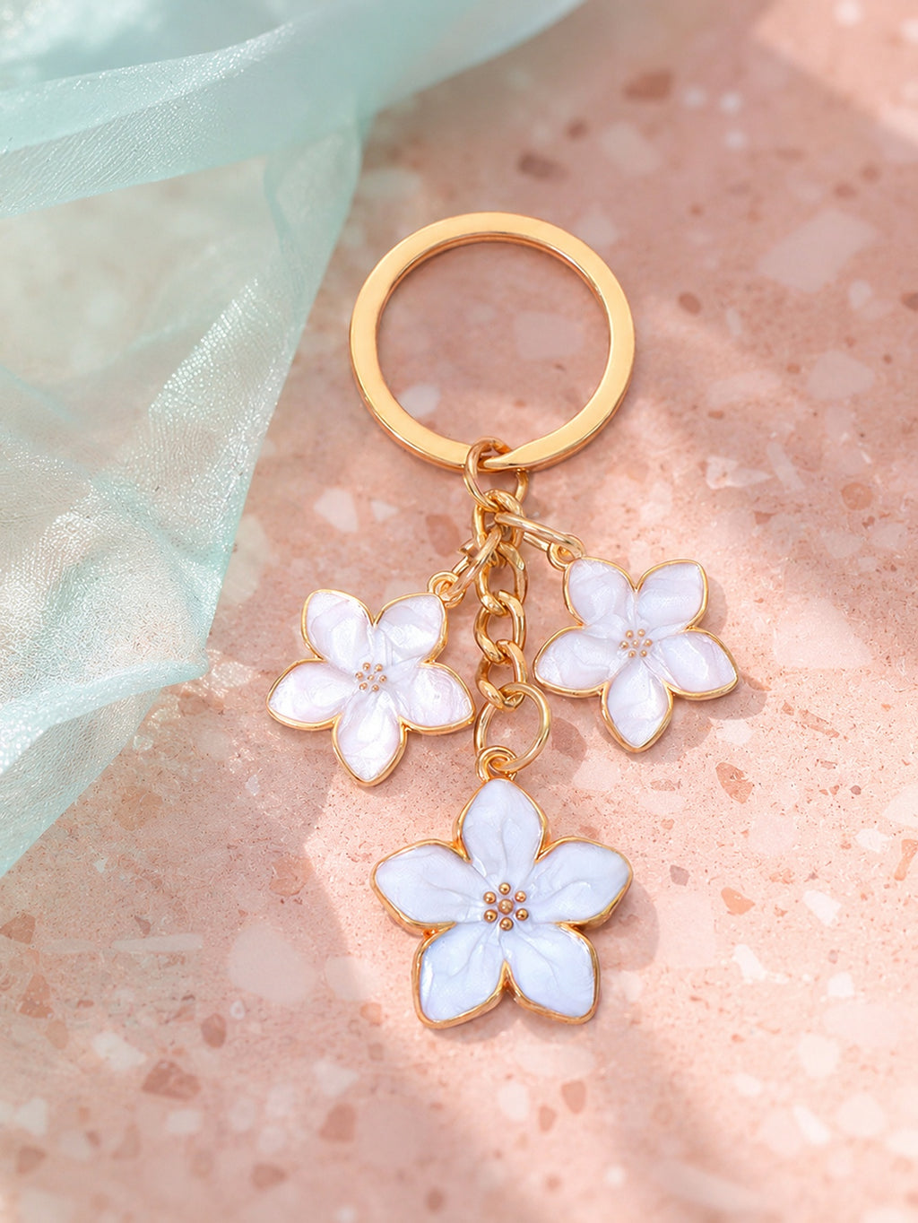 White cherry blossom keychain with floral accents | KCA070-01 | image 3