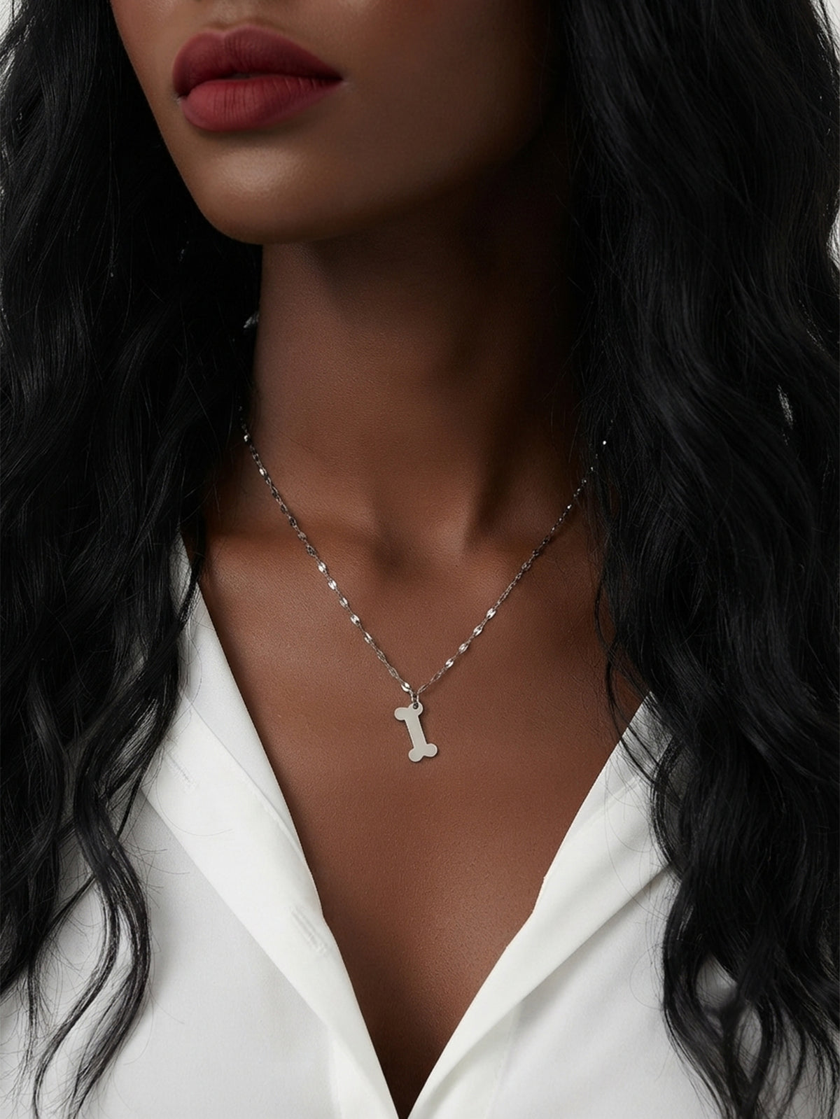 Silver-Tone Bone Pendant Necklace with zinc-alloy hardware | NA306-02 | image 3