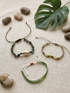 Green braided three-piece bracelet set with adjustable pull cords | BRA589-01 | image 3
