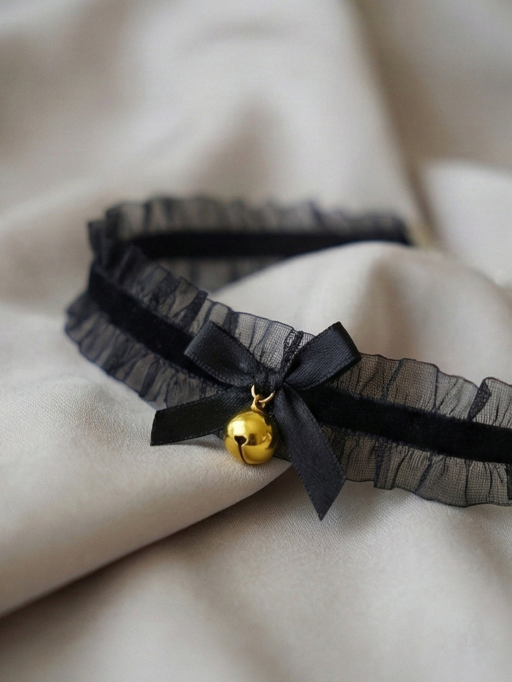 Black Lace Bow Bell Choker with polyester fabric | NA873-01 | image 3