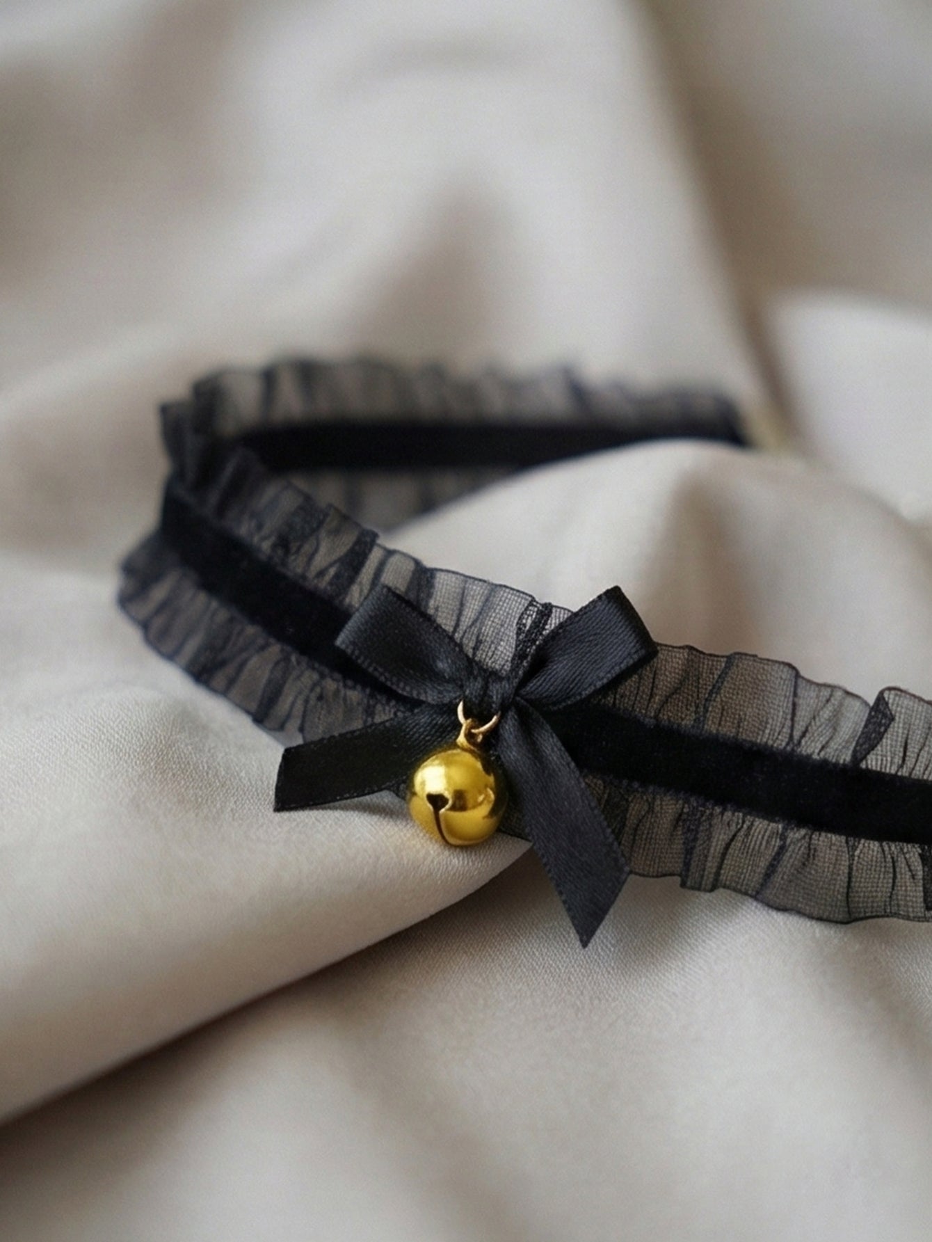 Black Lace Bow Bell Choker with polyester fabric | NA873-01 | image 3