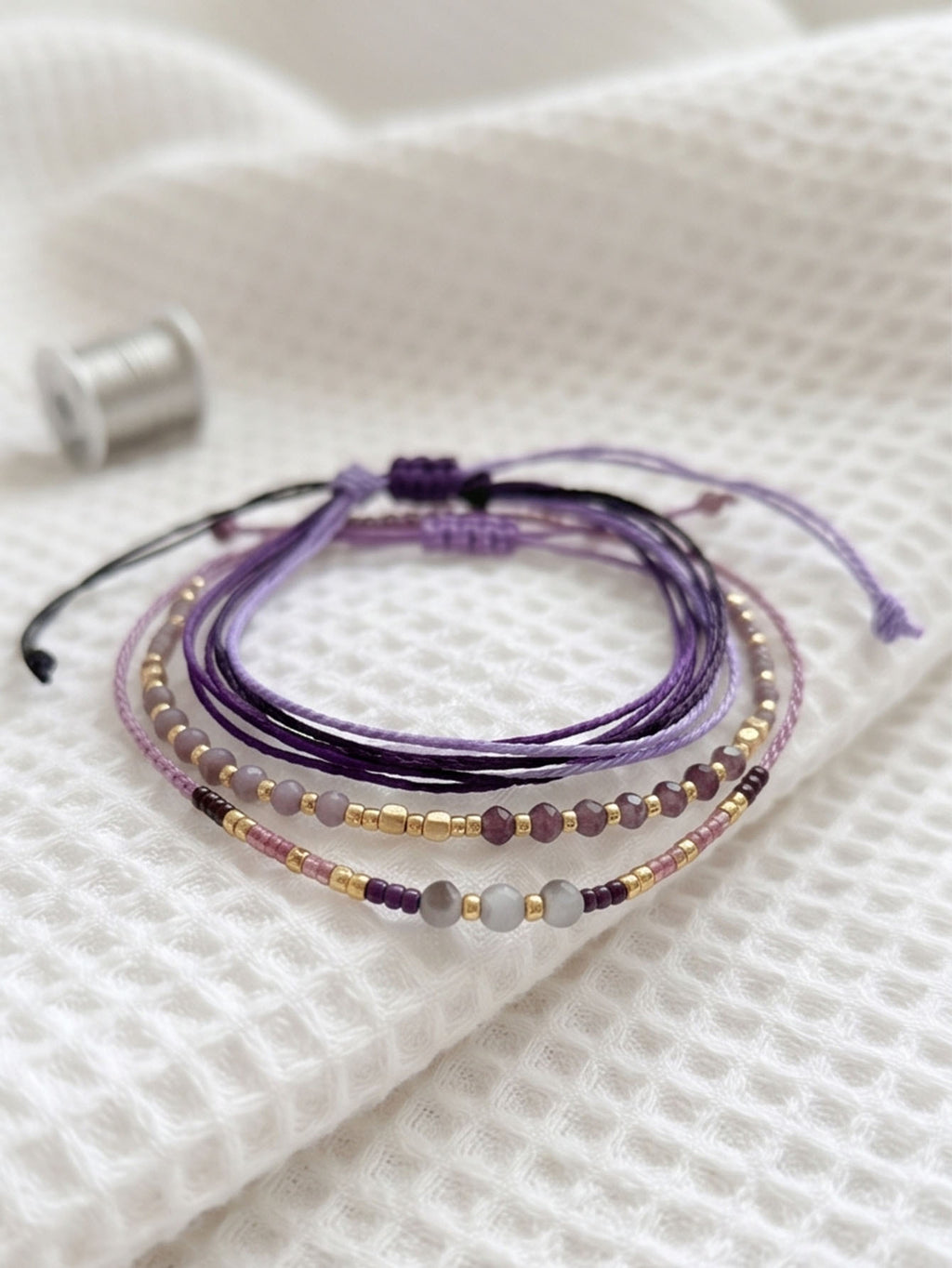 Dark Purple braided three-piece bracelet set with adjustable pull cords | BRA561-01 | image 3