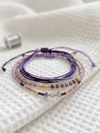 Dark Purple braided three-piece bracelet set with adjustable pull cords | BRA561-01 | image 3