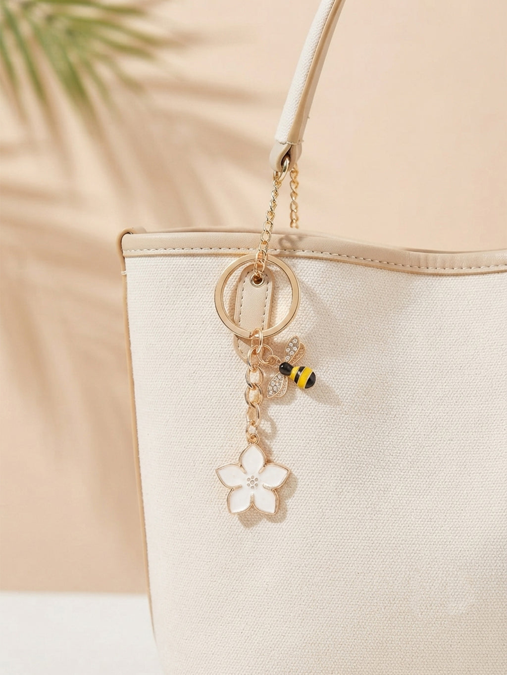 White cherry blossom keychain with bee accent | KCA070-09 | image 3