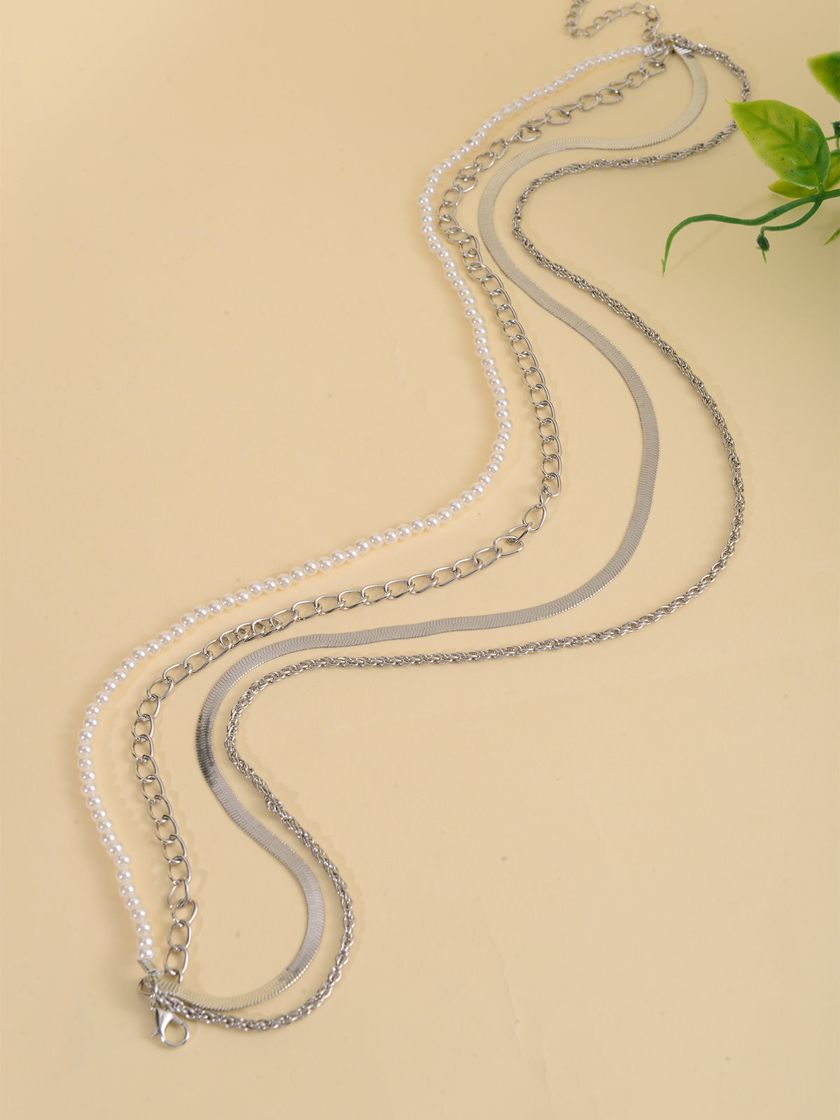 Four Layer Faux Pearl Chain Necklace with zinc-alloy hardware | NA490-01 | image 3