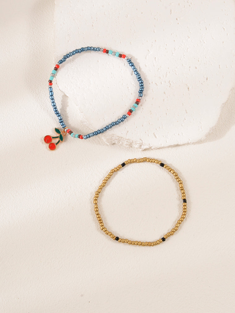 Cherry Beaded Cord Anklet Set with plastic details | JL7267-01 | image 3