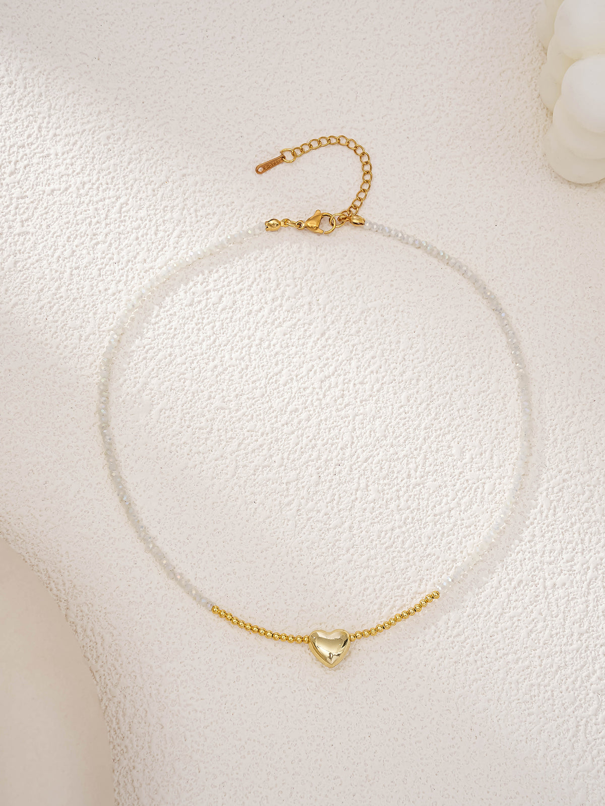 White Crystal Heart Necklace with zinc-alloy hardware | NA493-01 | image 3