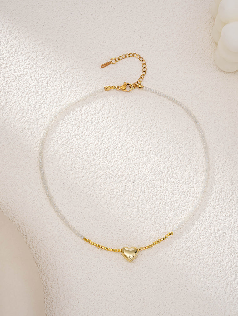 White Crystal Heart Necklace with zinc-alloy hardware | NA493-01 | image 3