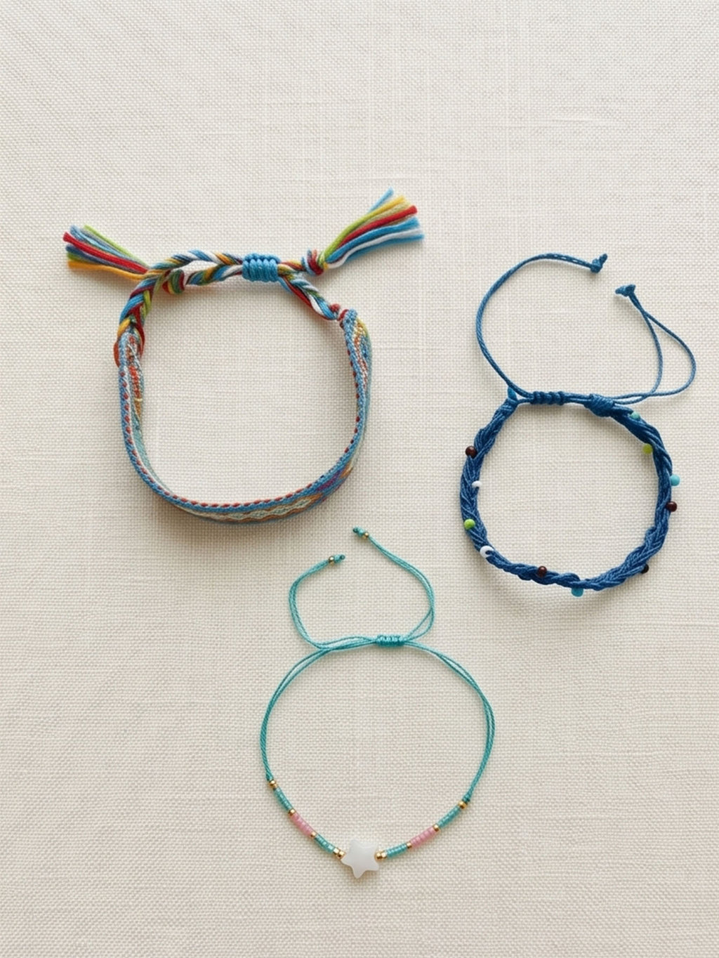 Blue braided three-piece bracelet set with adjustable pull cords | BRA572-01 | image 3