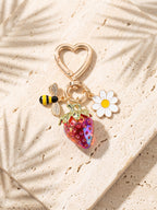 Gold-tone bee daisy strawberry keychain accessory | KCA092-05 | image 3