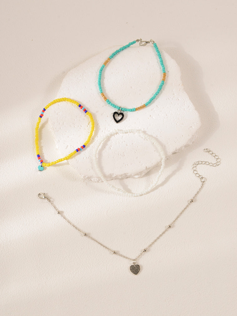 Beaded Heart Charm Anklet Set with plastic details | JL7210-01 | image 3