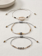 White braided three-piece bracelet set with adjustable pull cords | BRA519-01 | image 3