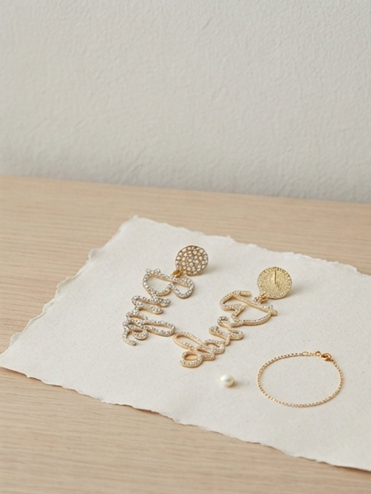 White letter bridal earrings with alloy construction | ERA623-01 | image 3
