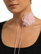 Pink Lace Flower Wrap Necklace with polyester fabric | NA637-01 | image 3