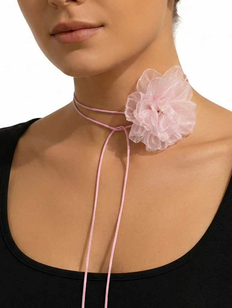 Pink Lace Flower Wrap Necklace with polyester fabric | NA637-01 | image 3