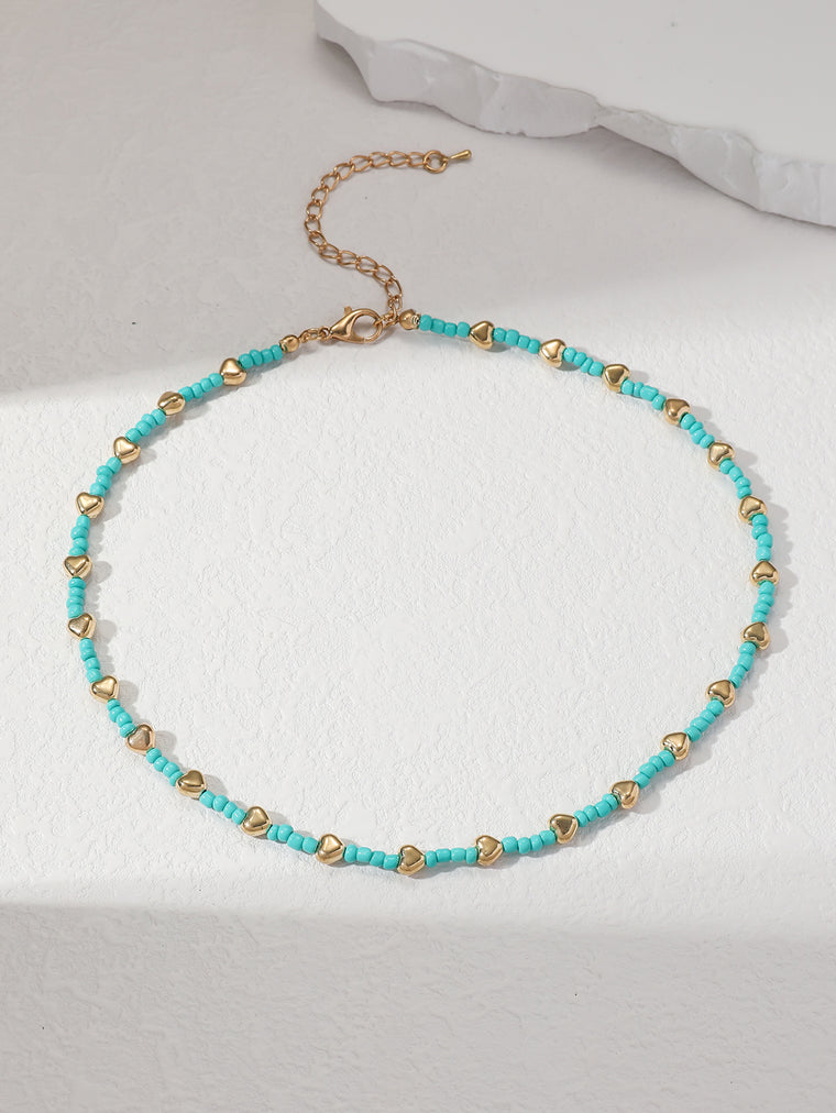 Teal Heart Beaded Necklace with zinc-alloy and plastic details | NA600-02 | image 3