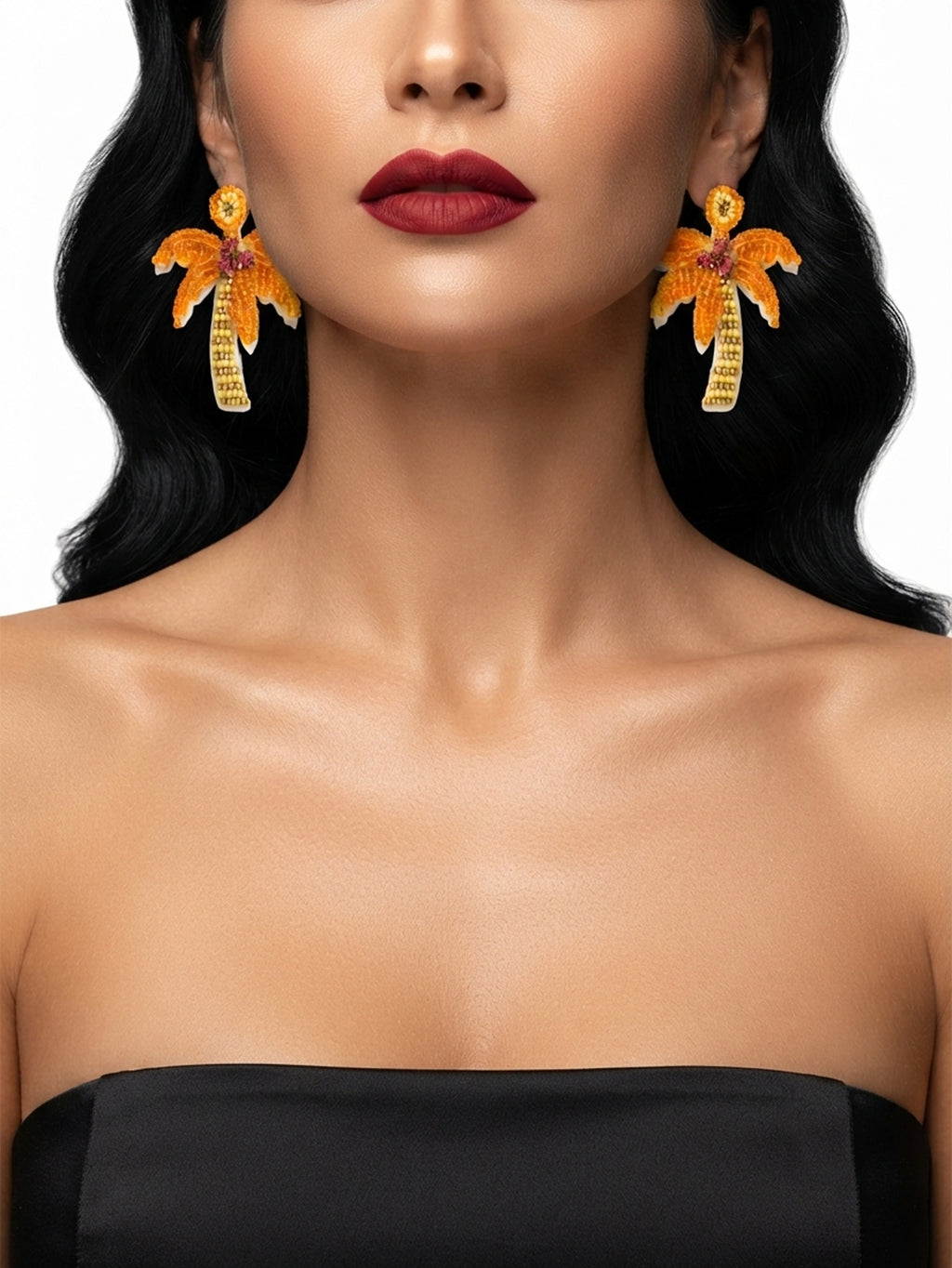 Palm tree beaded drop earrings with sparkling details | ERA647-03 | image 3