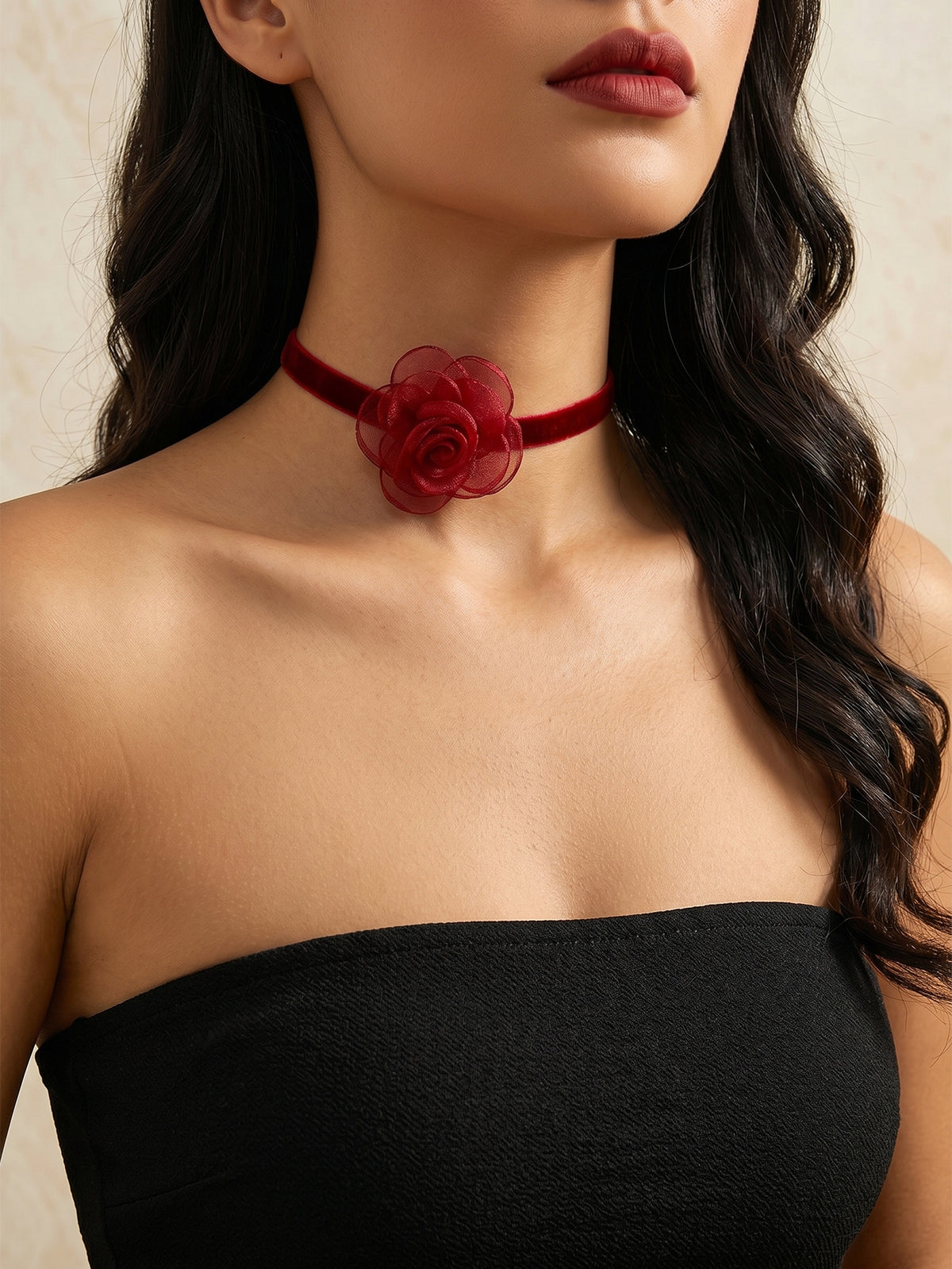 Red Velvet Flower Choker with polyester fabric | NA876-03 | image 3