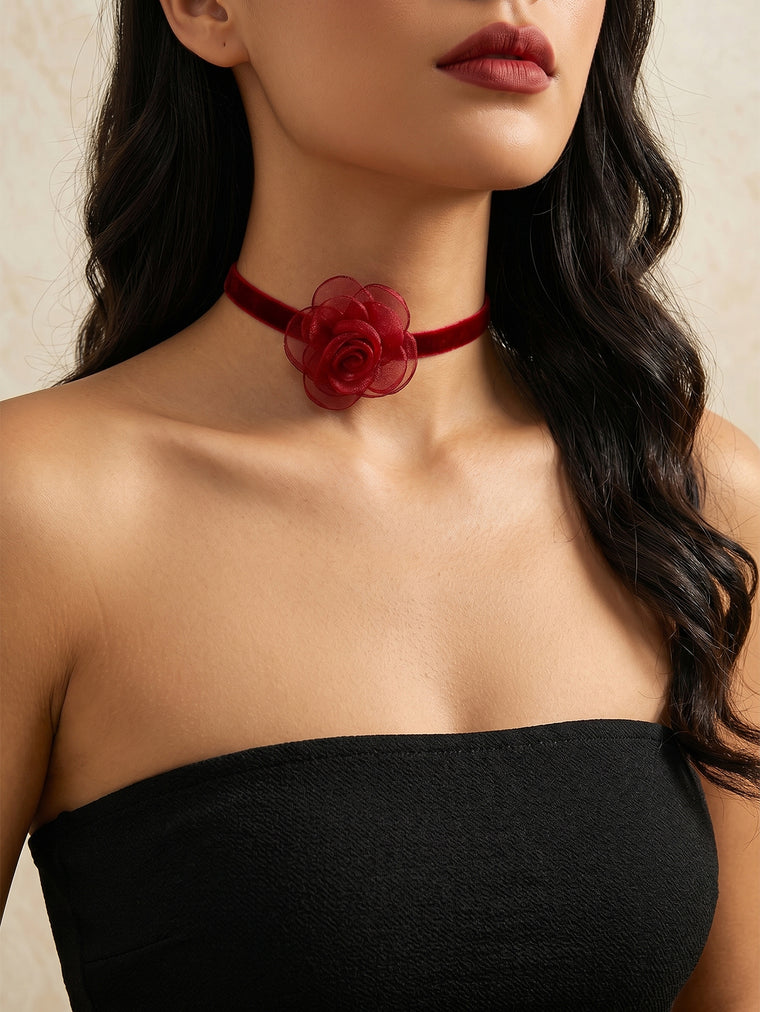 Red Velvet Flower Choker with polyester fabric | NA876-03 | image 3