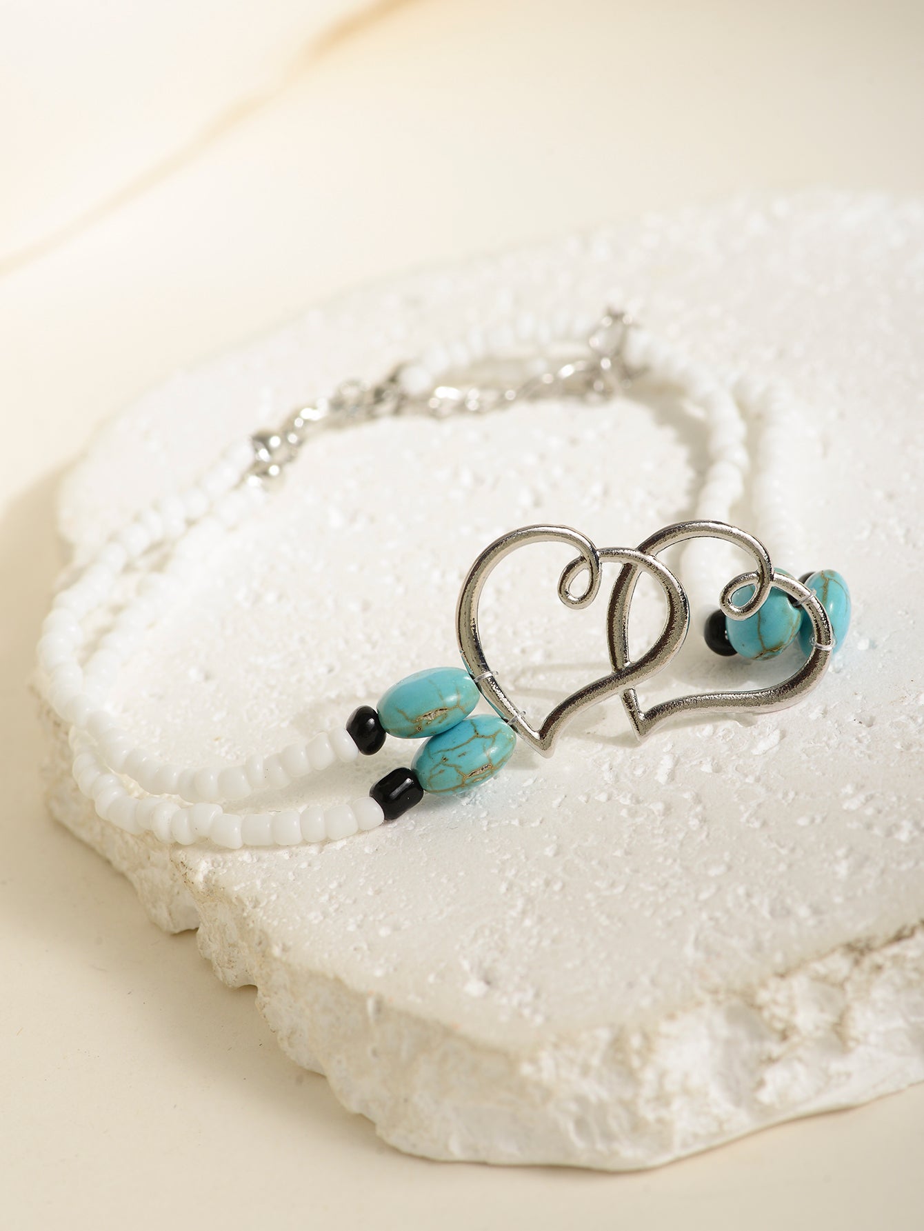 Heart Beaded Double-Layer Anklet with zinc alloy details | JL7385-01 | image 3