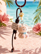 Brown flocked bear keychain and bag charm | KCA081-02 | image 3