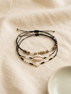 Black braided three-piece bracelet set with adjustable pull cords | BRA584-01 | image 3