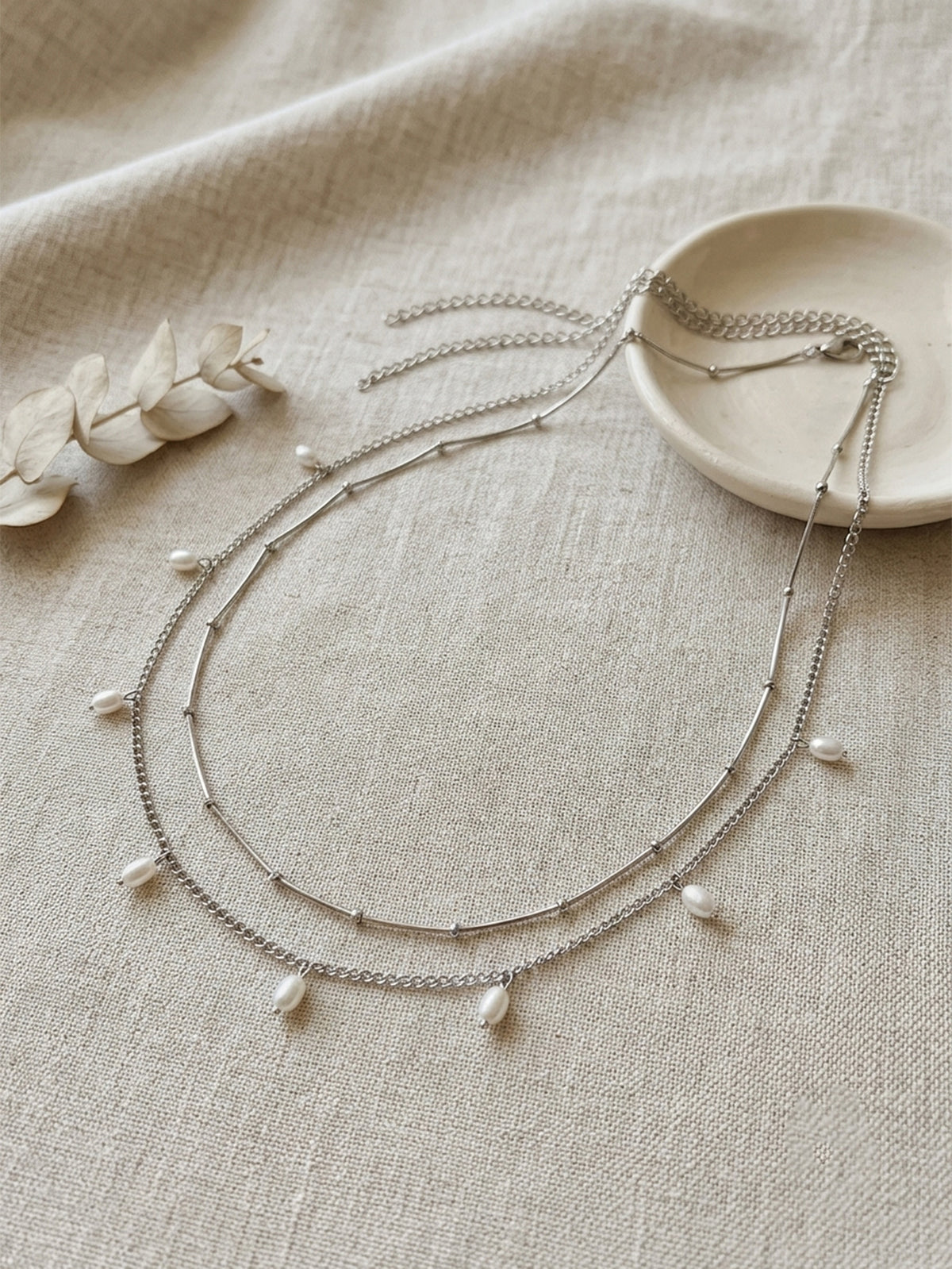 Silver-Tone Layered Pearl Waist Chain Set with iron-alloy details | BCN0807-02 | image 3