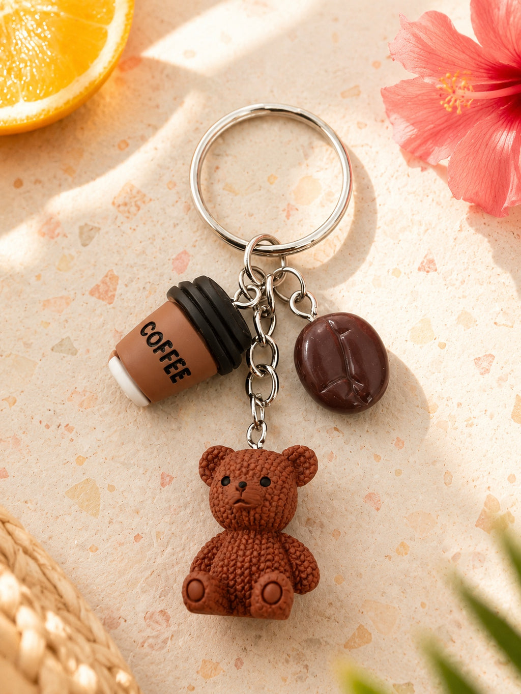 Brown teddy resin keychain with coffee accents | KCA076-01 | image 3