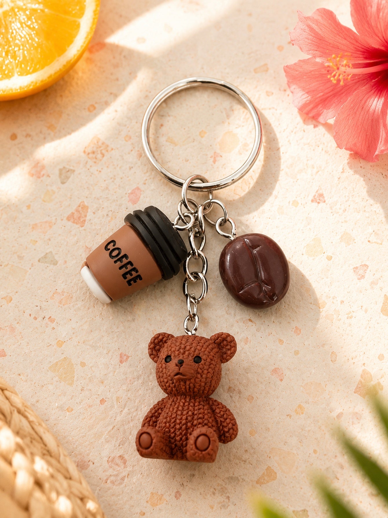 Brown teddy resin keychain with coffee accents | KCA076-01 | image 3