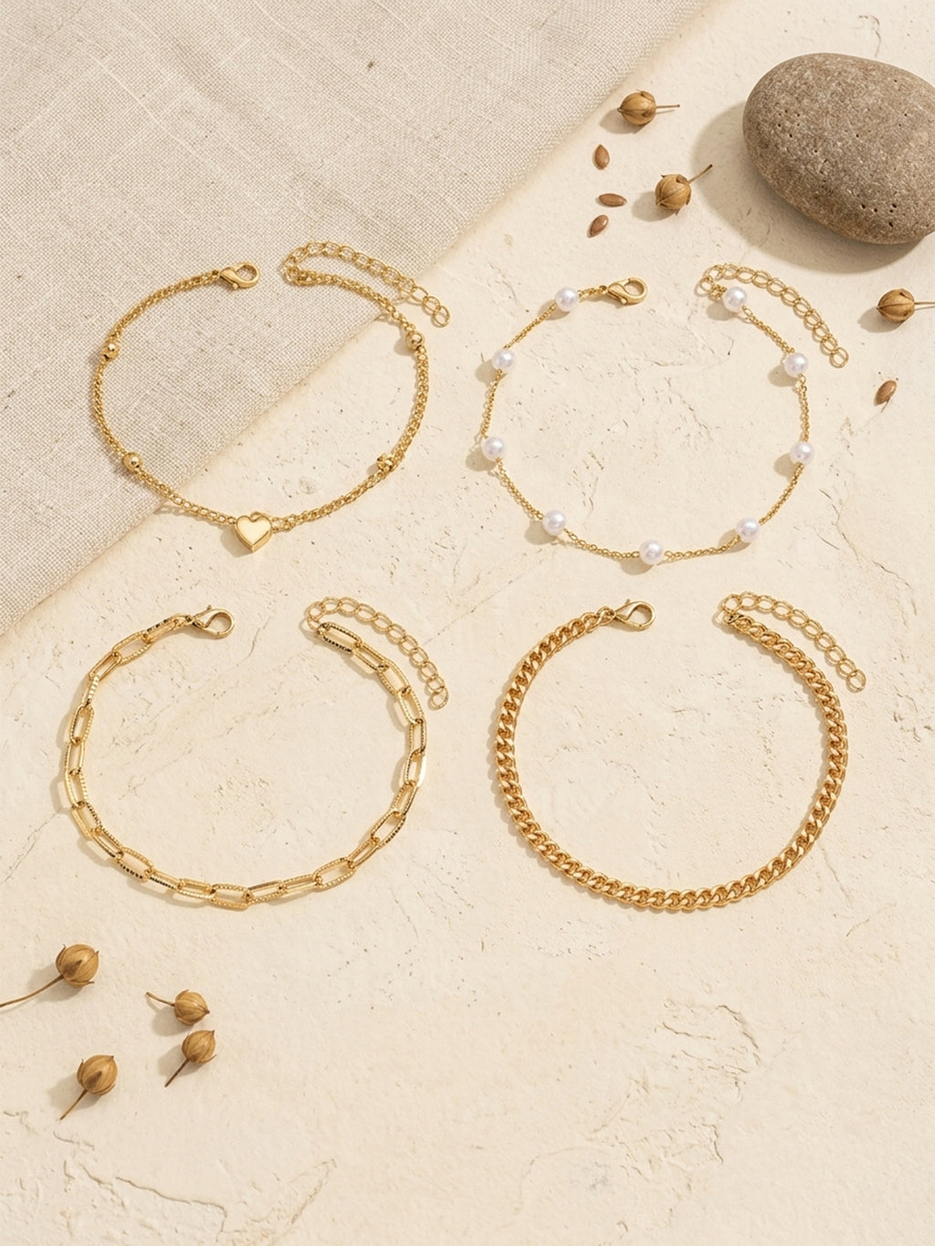 Faux Pearl Heart Layered Anklet Set with copper and plastic details | JL7433-01 | image 3