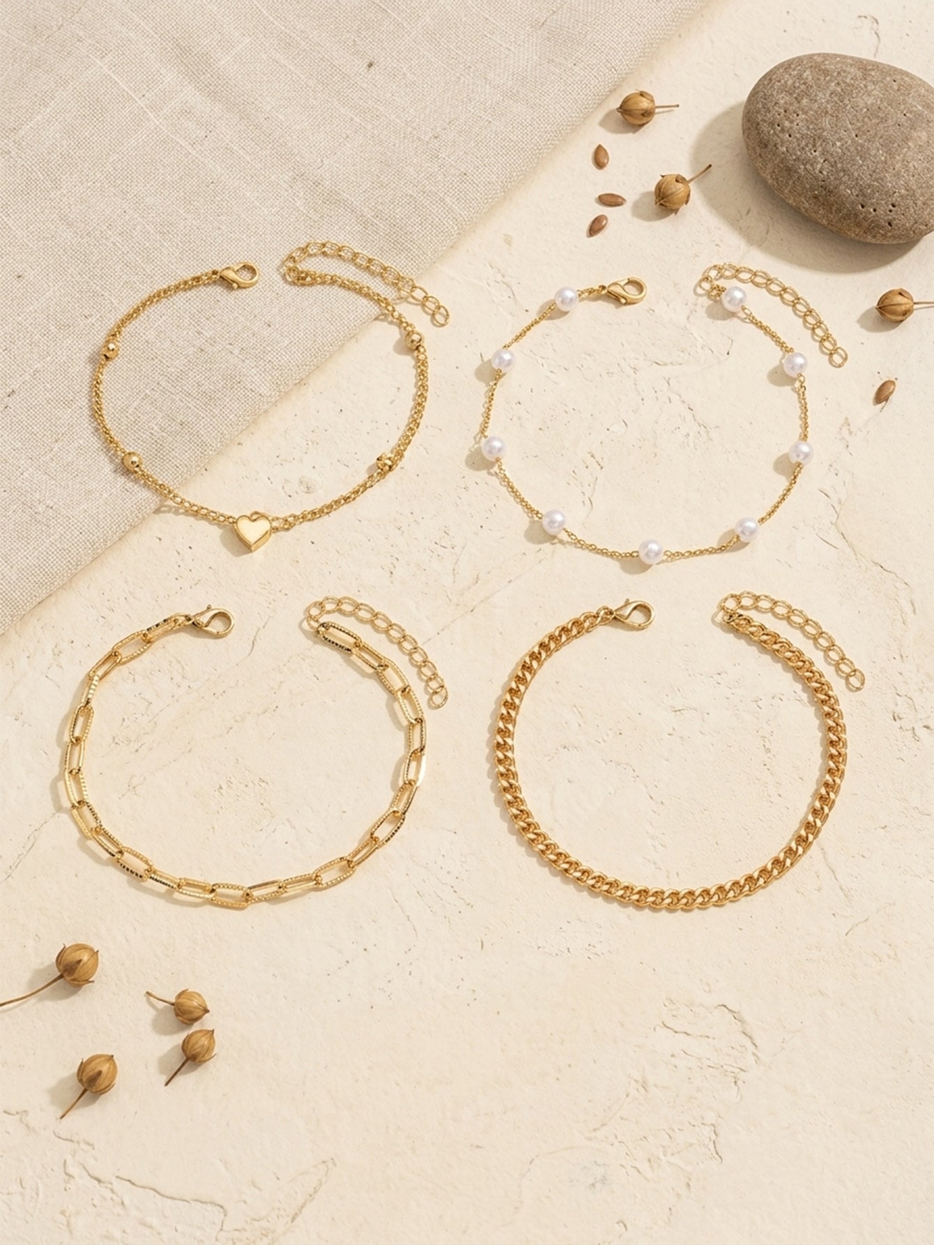 Faux Pearl Heart Layered Anklet Set with copper and plastic details | JL7433-01 | image 3