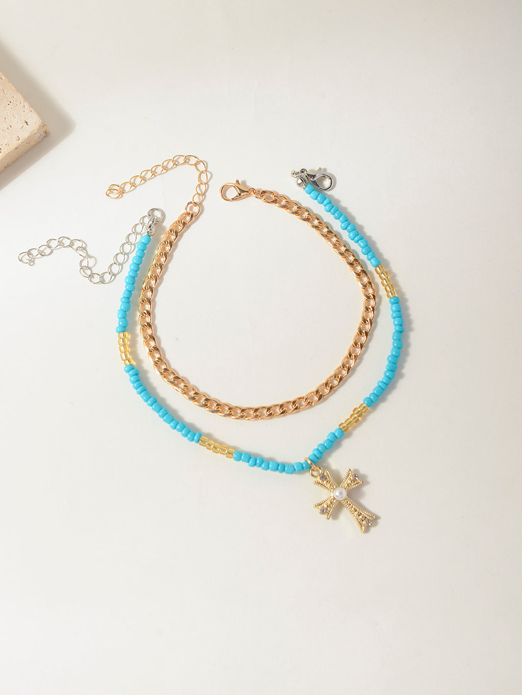 Blue Bead Cross Anklet Set with zinc alloy details | JL7361-01 | image 3