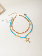 Blue Bead Cross Anklet Set with zinc alloy details | JL7361-01 | image 3