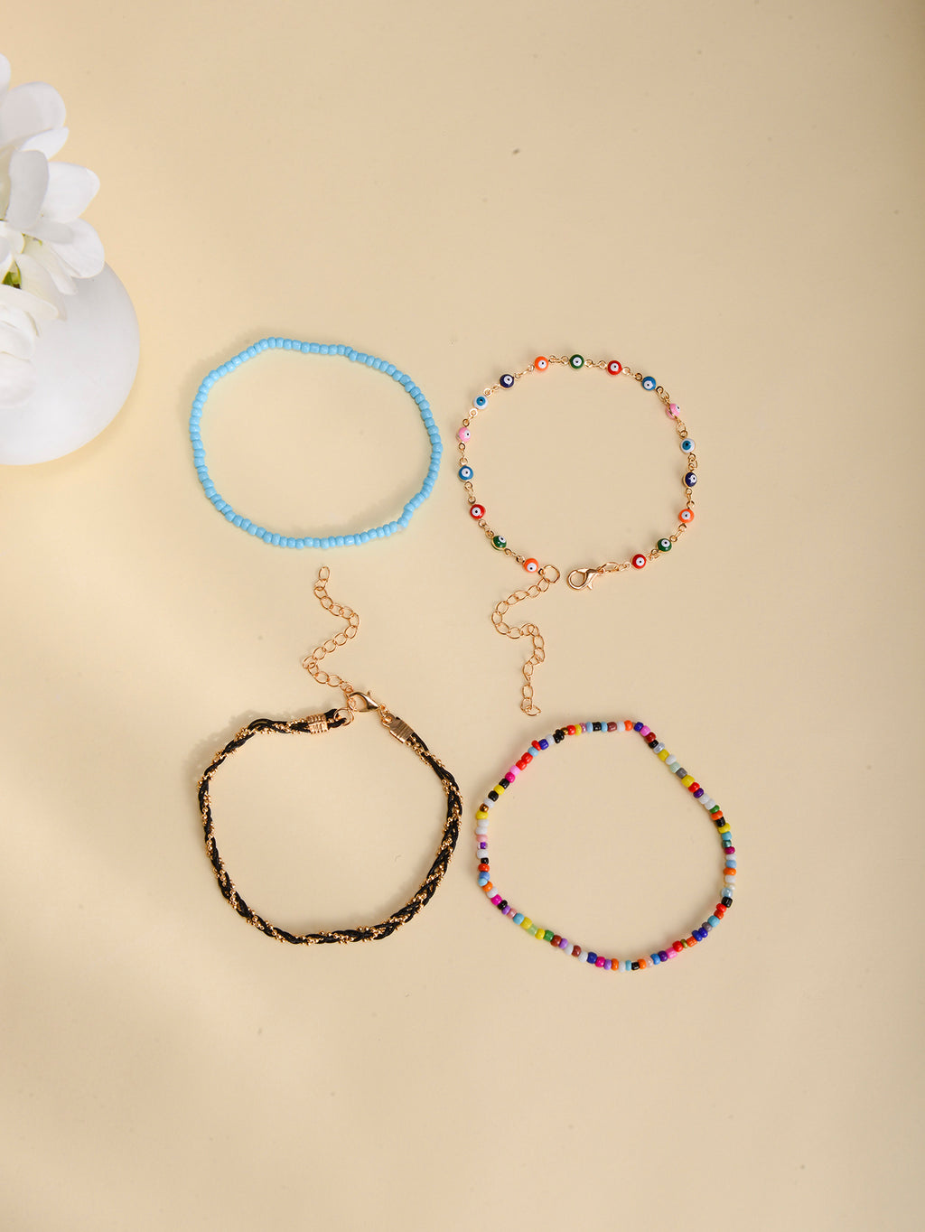 Evil Eye Beaded Anklet Set with zinc alloy details | JL7339-01 | image 3