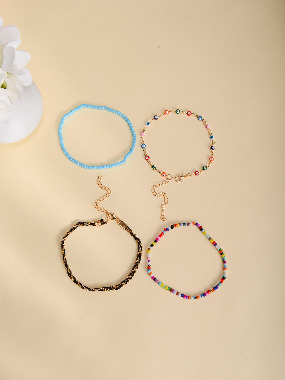 Evil Eye Beaded Anklet Set with zinc alloy details | JL7339-01 | image 3