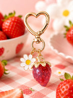 Translucent strawberry keychain with daisy accent | KCA064-02 | image 3