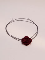 Red Flower Black Cord Necklace with polyester fabric | NA806-01 | image 3
